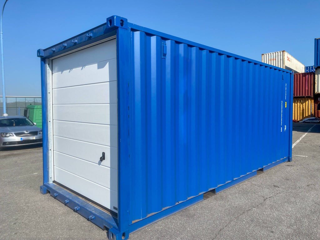 Garagencontainer 20 Fuß mit Sektionaltor – Garage ohne Fundament